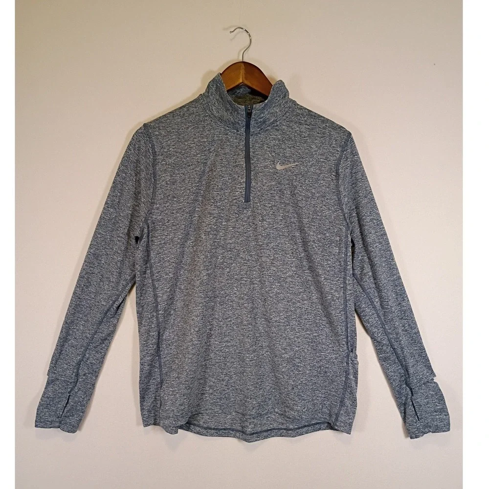 Athletic Nike Mens Large Blue Heather Dri-FIT Quarter Zip Thumbhole Pullover